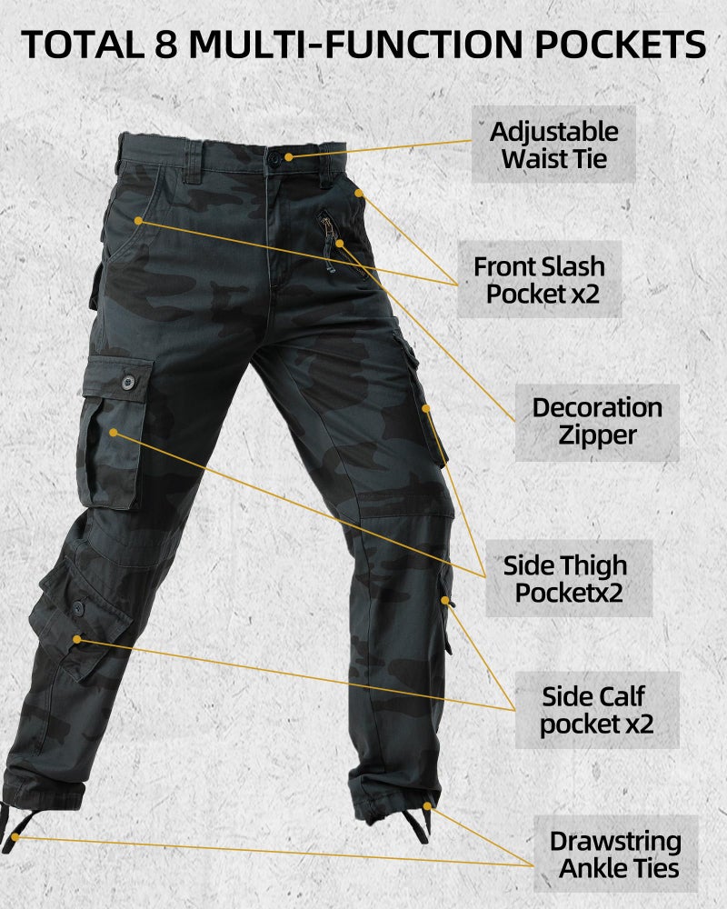 AKARMY Men's Camo Cargo Work Pants Cotton Military Army Casual Tactical Wild Combat Pants with 8 Pockets E 30x32 - Image 3